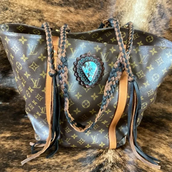 Vintage Louis Vuitton Revamped Shopping SacTote Handbag Turquoise Braided Straps - Picture 1 of 16